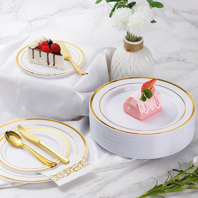 700 Piece Gold Dinnerware Set for 100 Guests, Disposable Plate Set | Include: - Image 5