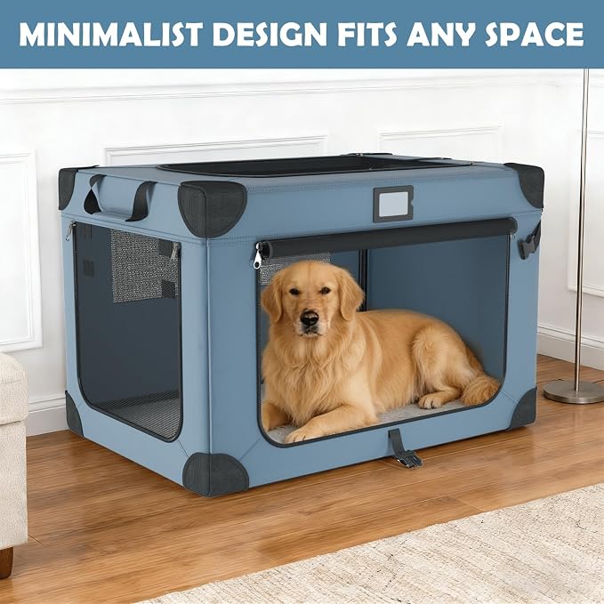 42 Inch Foldable Dog Travel Crate Blue - Image 8