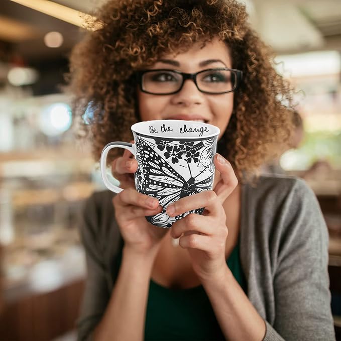 Karma Gifts 14 oz Black and White Boho Mug Butterfly - Image 6