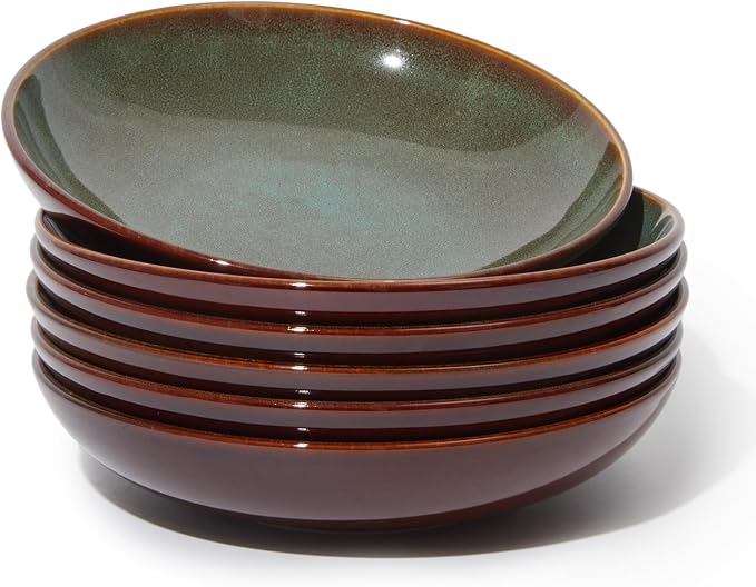Stoneware Pasta Bowls Set of 6, 8.75 Inch Ceramic Bowl Set 32 Oz, Microwave & by Pokini