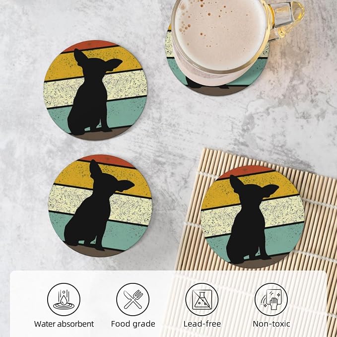 Chihuahua Dog Coasters Set of 4, Absorbent Ceramic Drink Coasters Cup Mat - Image 5