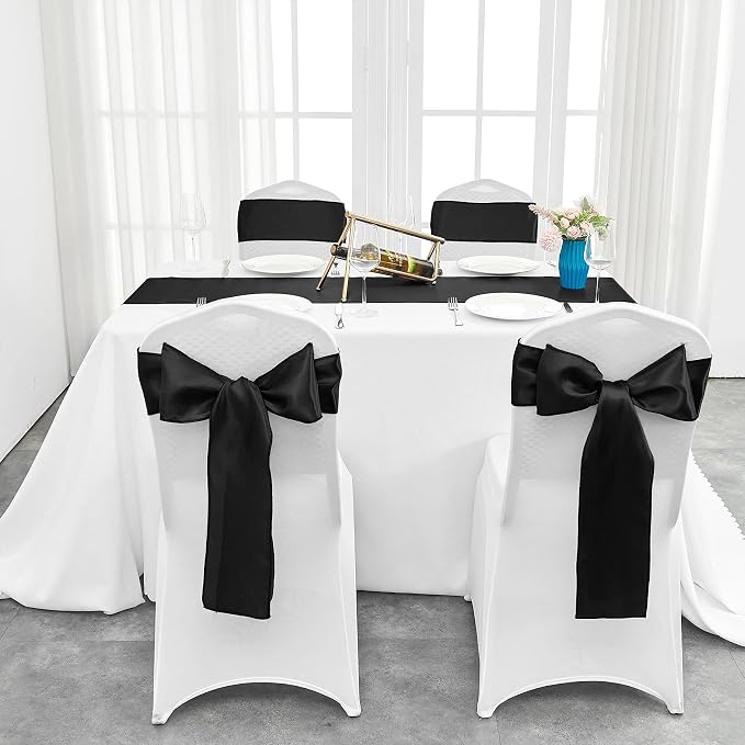 4-Pack Black Satin Table Runner 12 x 108 Inch Long Bright and Smooth Silk - Image 4