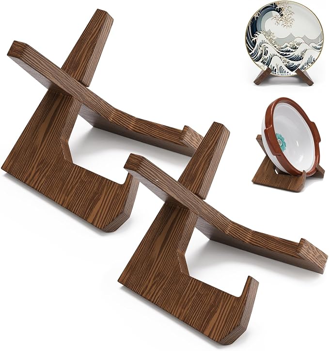 2PCS Bowl Stands for Display Large Deep Platters, Wooden Plate Stand Deep by Aofure