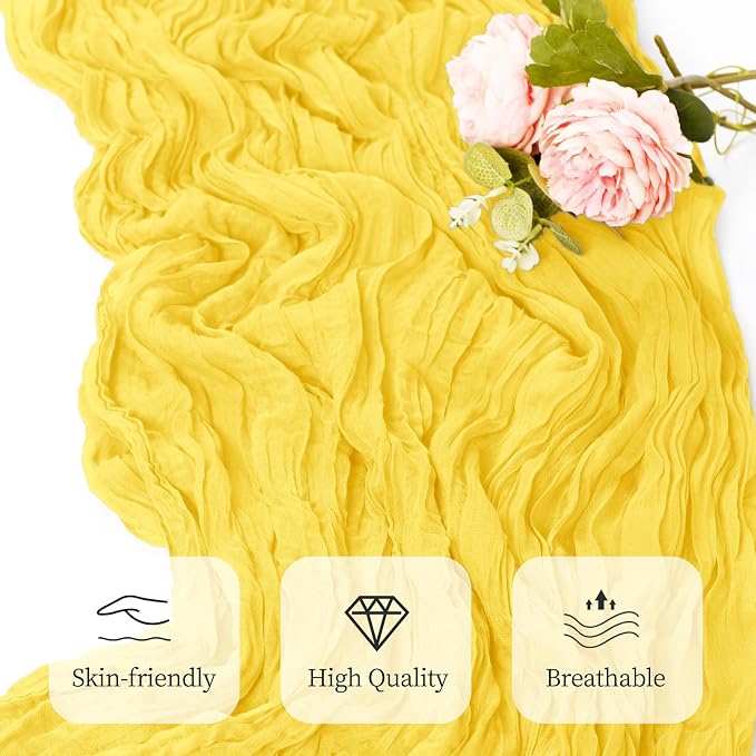 6 Pack Lemon Yellow Cheesecloth Table Runner 17x108 Inch Semi Sheer Boho Gauze - Image 4