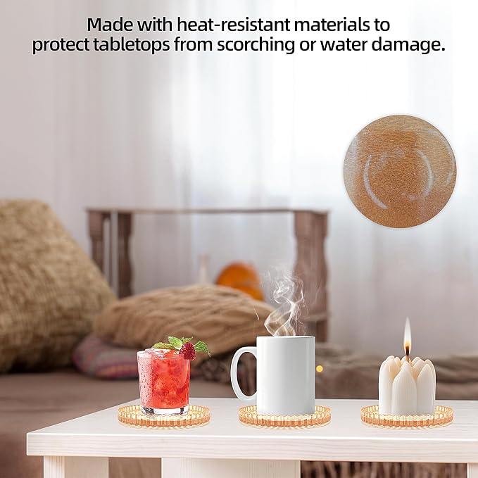 Modern Minimalist Amber Round Glass Coaster Set, 5 Pieces, Durable Glass - Image 7