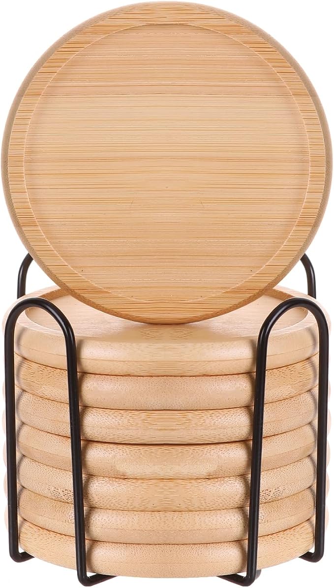 4 Inch Bamboo Drink Coasters Set by Unknown