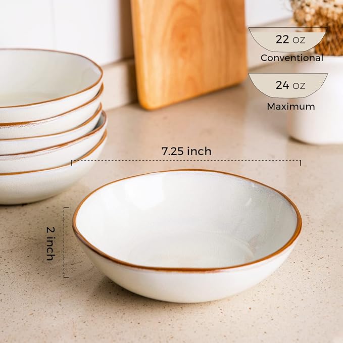 AmorArc Ceramic Cereal Bowls Set of 6, 24 oz Handmade Stoneware Bowls Set - Image 2