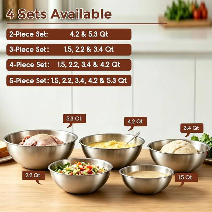 Gronivex Stainless Steel Mixing Bowls Set, 5-Piece | Food-Grade Metal, - Image 8