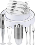 320 PCS Disposable Silver White Plastic Dinner Plate by GoodLuck