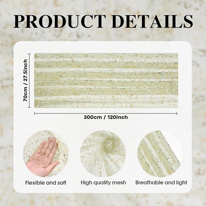 Artoid Mode 3PCS Sage Green Gold Gauze Table Runner 120 Inch 10FT, Glitter - Image 6