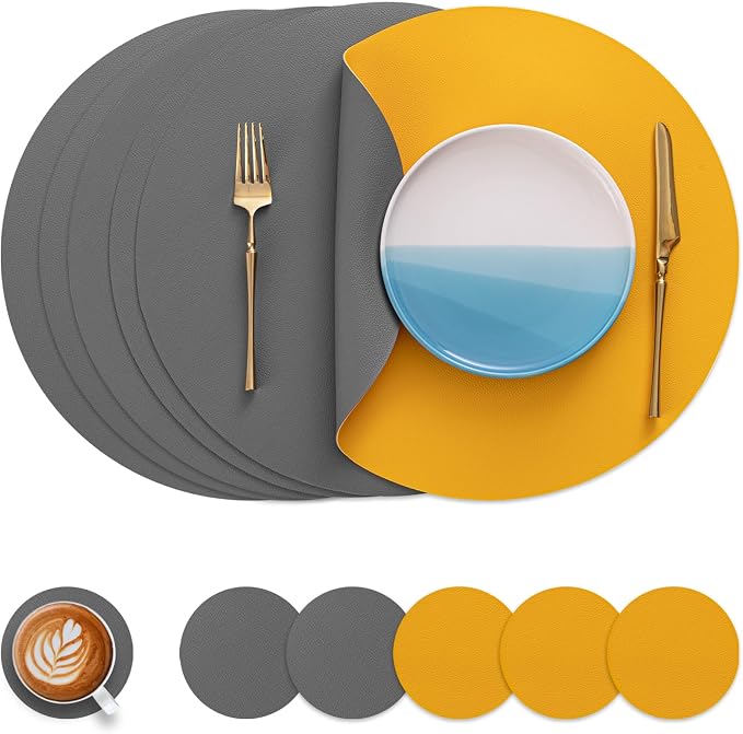 Myir JUN 15 Inches Round Placemats Set of 6 Faux Leather Place Mats | by MyirJUN