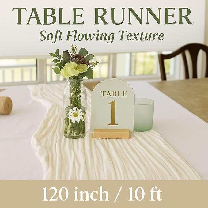 3 Pack Ivory 10FT Cheesecloth Table Runner –120 Inch White Gauze Table Runners - Image 2