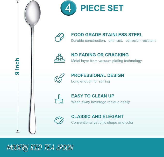 Hiware 9-Inch Long Handle Iced Tea Spoon, Coffee Spoon, Ice Cream Spoons - Image 2
