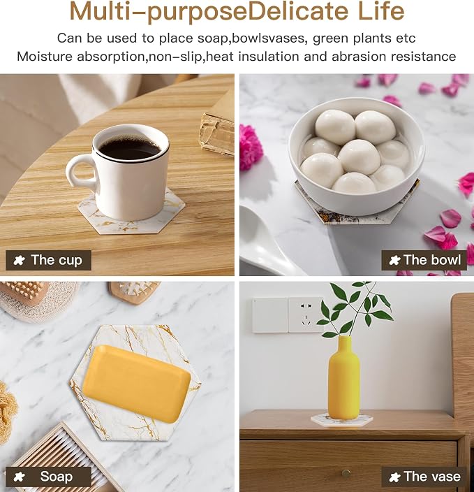 Real Natural Marble Coasters Set of 8, Luxury 4 Colors Gold Aesthetic Modern - Image 3