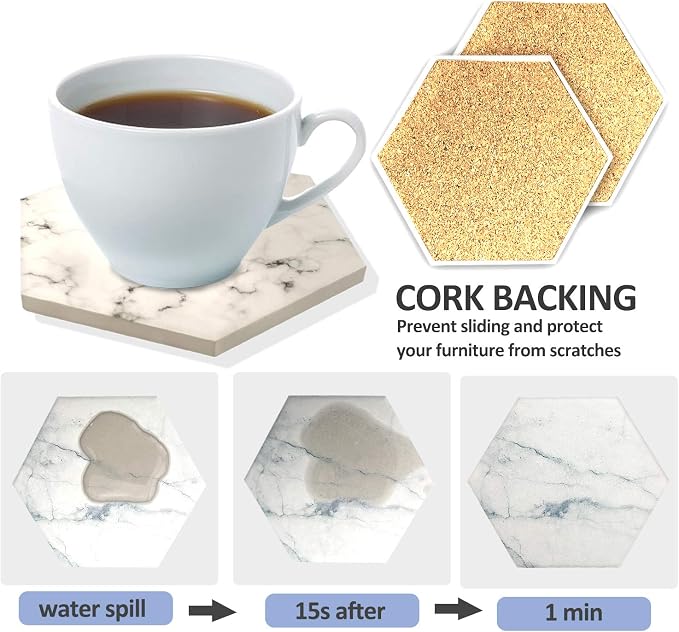 8 Pcs Drink Coasters with Metal Holder Stand, Marble Design Ceramic Coaster Set - Image 5