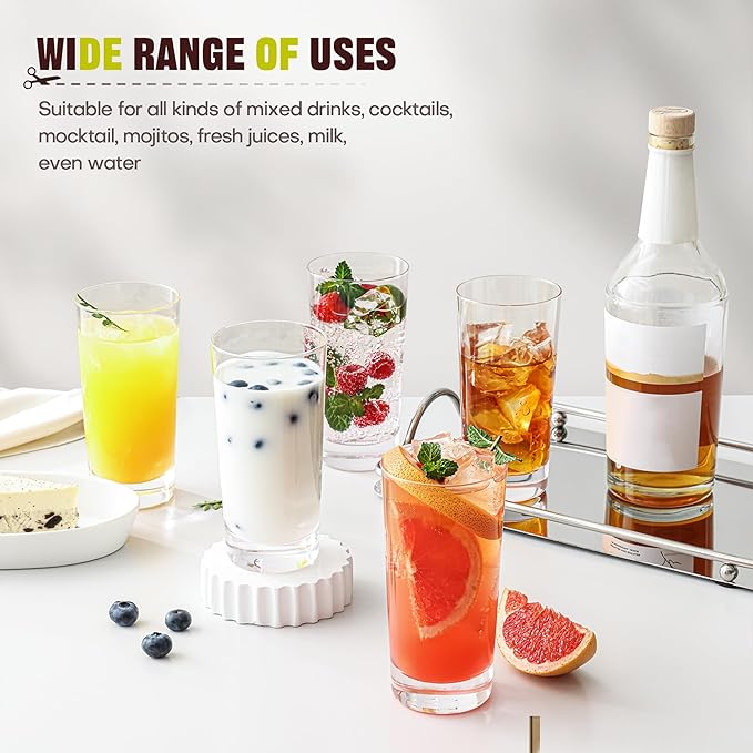 Highball Glasses Set of 12, 13oz Tall Drinking Glasses, Water Glass - Image 5