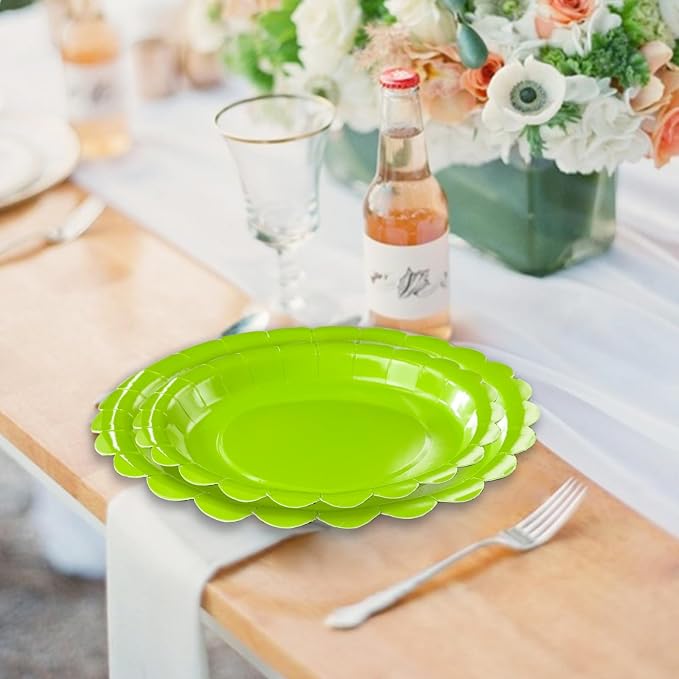 50 Pcs Lime Green Scalloped Paper Plates 25 × 7'' and 25 × 9'' Disposable Lime - Image 5