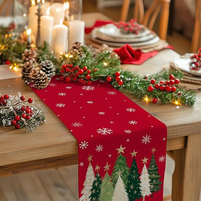 Christmas Table Runner 13x90 Inch, Xmas Trees Snowflakes Holiday Decorative - Image 2