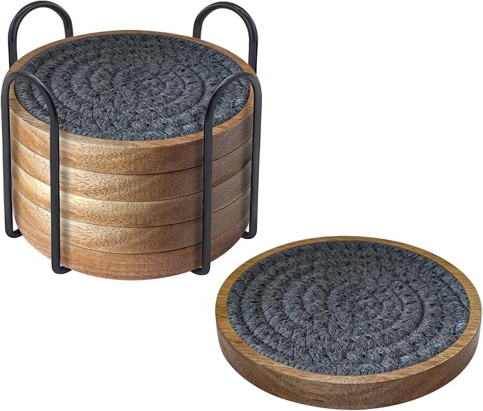 Eykao 6 Pack Coasters for Drinks Absorbent, 4.3 inches Cork Coasters for Coffee by Eykao
