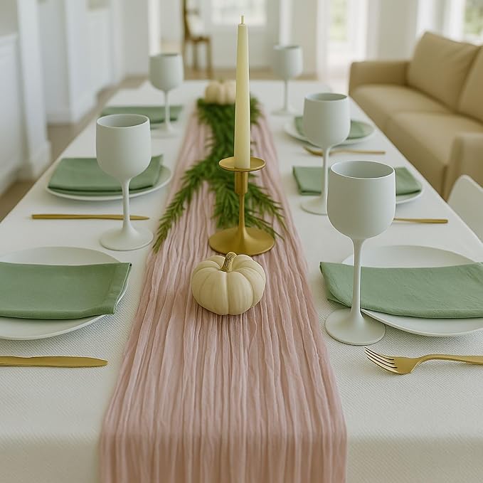 10FT Dusty Pink Cheesecloth Table Runner – 120 Inch Blush Gauze Table Decor - Image 5