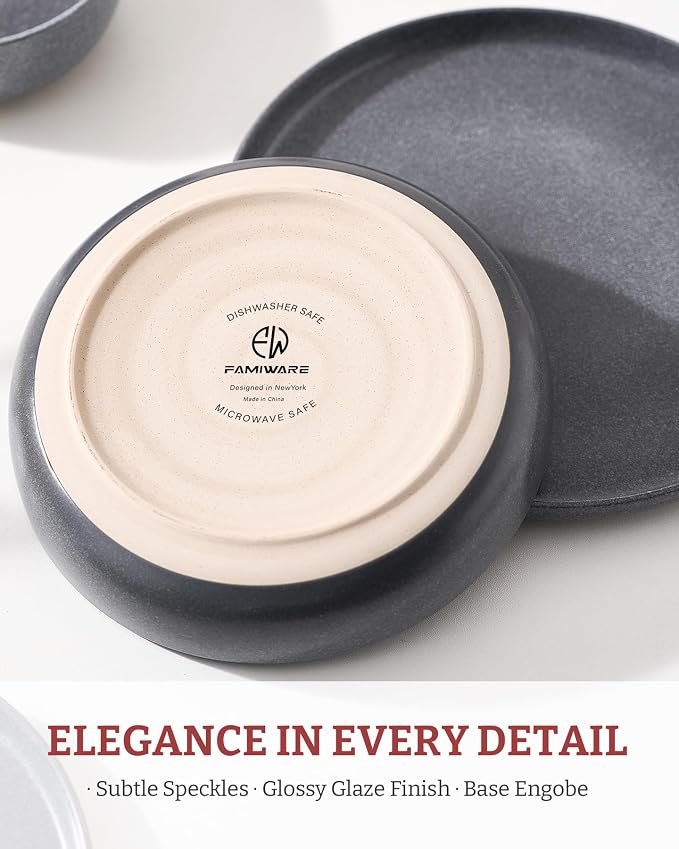 famiware Milkyway 33 oz Pasta Bowls Set of 6, Matte Dark Charcoal | Double - Image 5