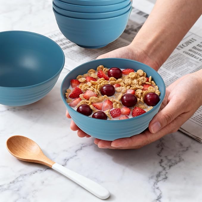 26 OZ Wheat Straw Bowls Set of 6, Reusable Plastic Kitchen Bowls, Unbreakable - Image 6