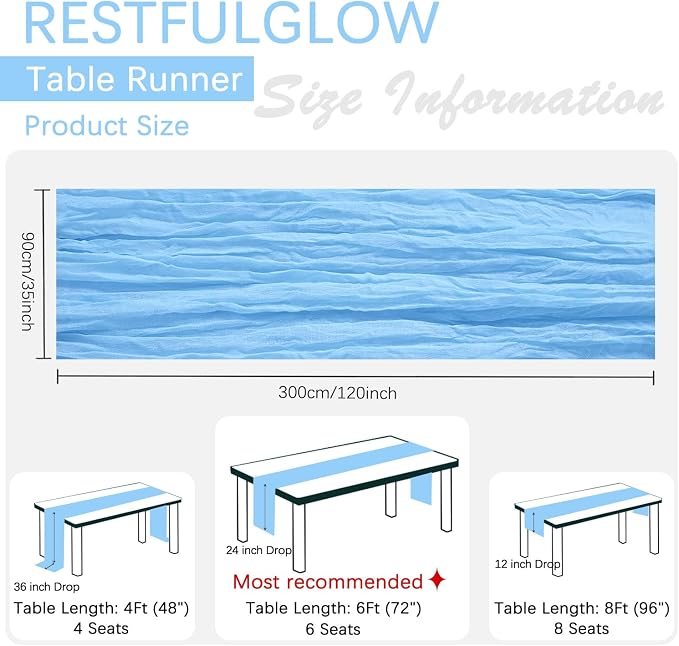 6 Pack Baby Blue Cheesecloth Table Runner 35 x 120 Inch | Boho Gauze Fabric - Image 2