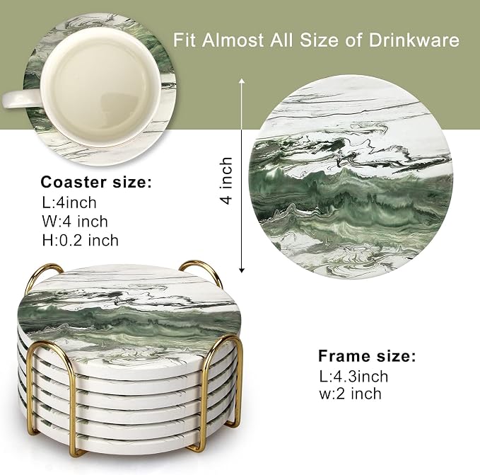 6 Pcs Green Ceramic Coasters - Image 2