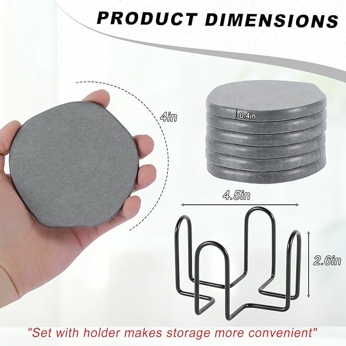 Azhou 6Pcs Absorbent Diatomaceous Earth Coasters Set - Image 4