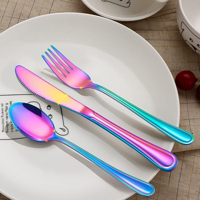 LIANYU 12 PCS Rainbow Kids Silverware Set, Stainless Steel Toddler Utensil | - Image 2