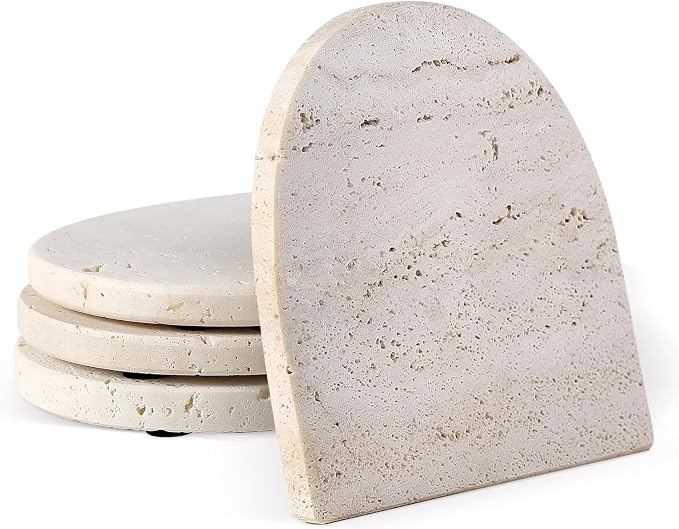 Travertine Coaster Set of 4, Natural Marble Coasters by Koville
