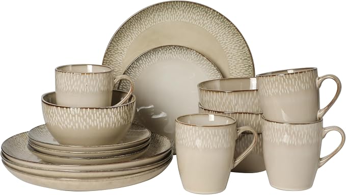 Gibson Elite Jasper 16 Piece Plates and Bowls Reactive Glaze Dishes Stoneware by GibsonHomewares