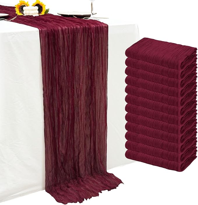 12Pack Wine Red Cheesecloth Table Runner 20x120inch Gauze Table Runners | by Seveups