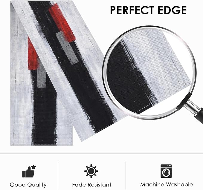 Emvency Table Runner, 13x90 Inch, Modern Art Painting | Black Red Dining Decor - Image 3