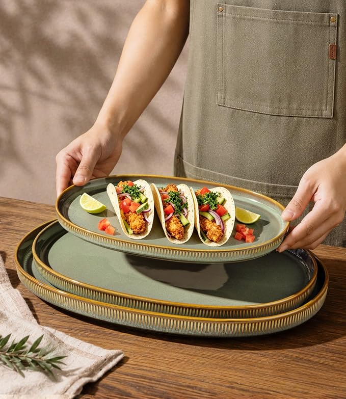 Ceramic Serving Platter Set of 3, Oval Serving Plates and Dishes | - Image 4