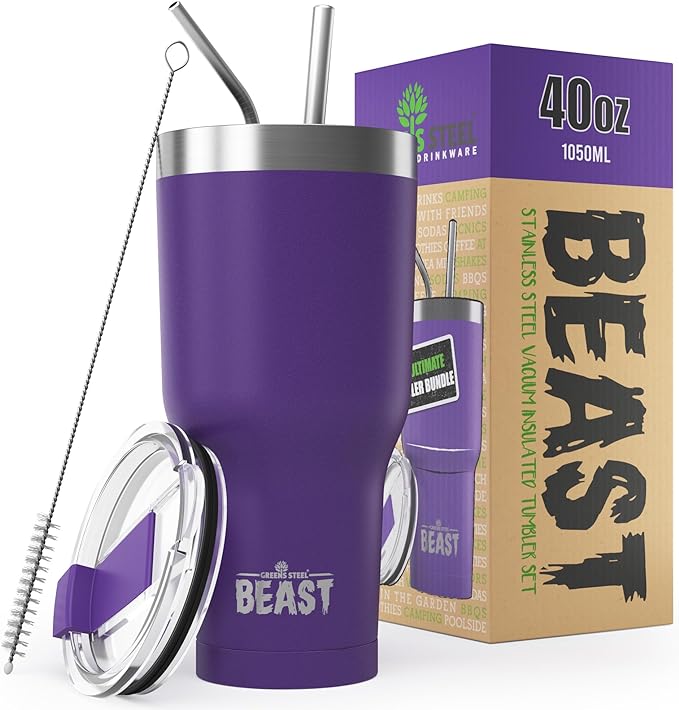 Beast 40 oz Tumbler Stainless Steel Vacuum Insulated Coffee Ice Cup Double Wall by GreensSteel