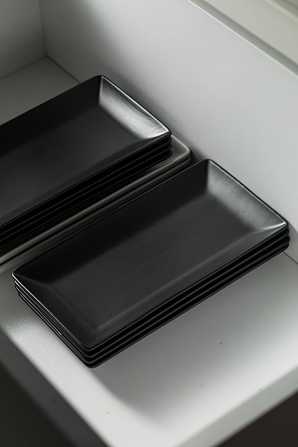 YHOSSEUN Ceramic Serving Platters Set of 4, 9.8 In Black Rectangular Plates | - Image 9