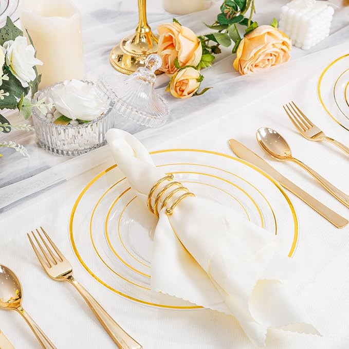 102 Pcs Clear Gold Plastic Plates, Premium Disposable Party Plates | Clear and - Image 5