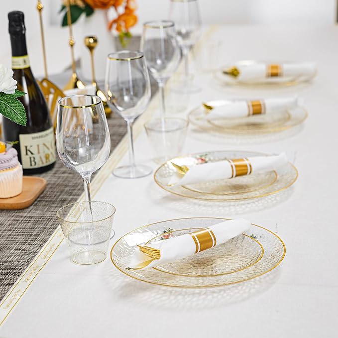 HOMIP 175PCS Clear Gold Glilter Plastic Dinnerware Set, Prerolled Silverware | - Image 7