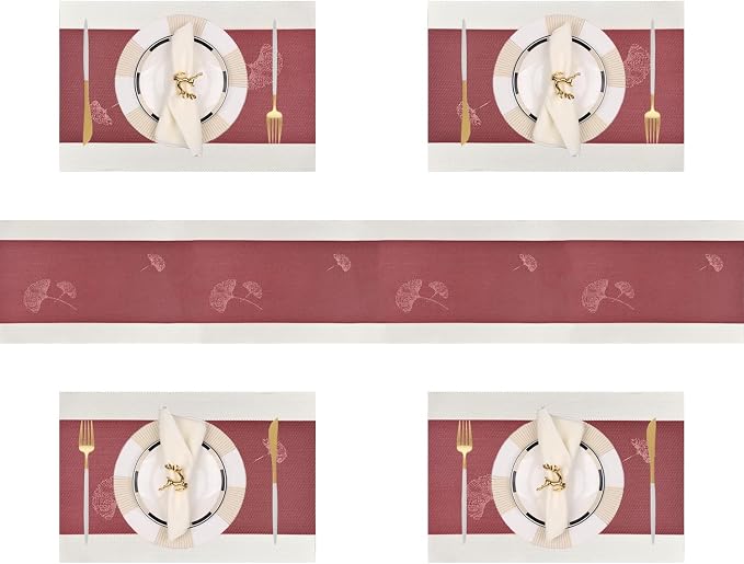 PIGCHCY Elegant Placemats with Matching Table Runner, Washable Durable Plastic by PIGCHCY