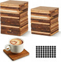 36 Pcs Unfinished Acacia Wood Coasters Bulk, 4 Inch Square Wooden Coasters by Ferrochef