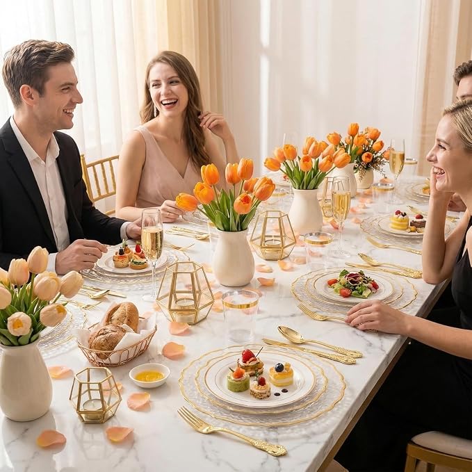 120PCS Gold Plastic Silverware, Vintage Disposable Utensils & Cutlery | 40 - Image 6