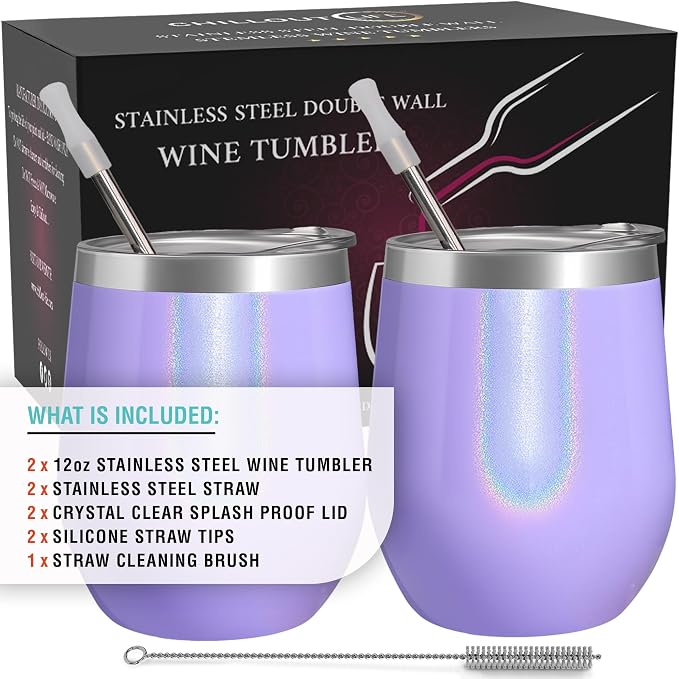 CHILLOUT LIFE 12 oz Stainless Steel Wine Tumblers 2 Pack - Image 5