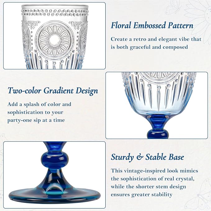 XUWAIDSGN 24Pcs Plastic Vintage Wine Glasses 13.5oz Reusable Embossed Goblet - Image 6