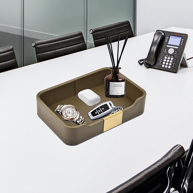 Luxury Leather Valet Tray Desktop Storage Organizer, Bedside Vanity Catchall - Image 9