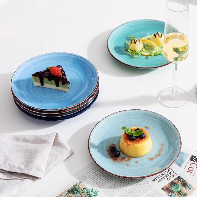 vancasso Bonita Blue Salad Plate Set of 6, 7.5 Inch Ceramic Dinner Plate - Image 6