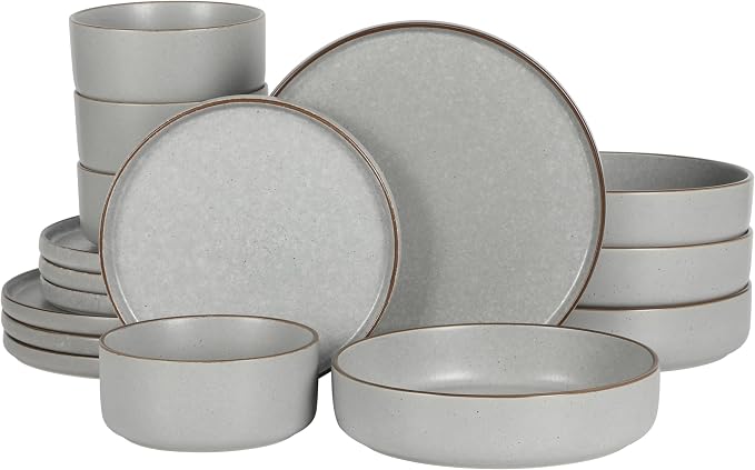 Gibson Elite Gelston Stoneware Matte Reactive Glaze 16 Piece Plates and Bowl by GibsonHomewares