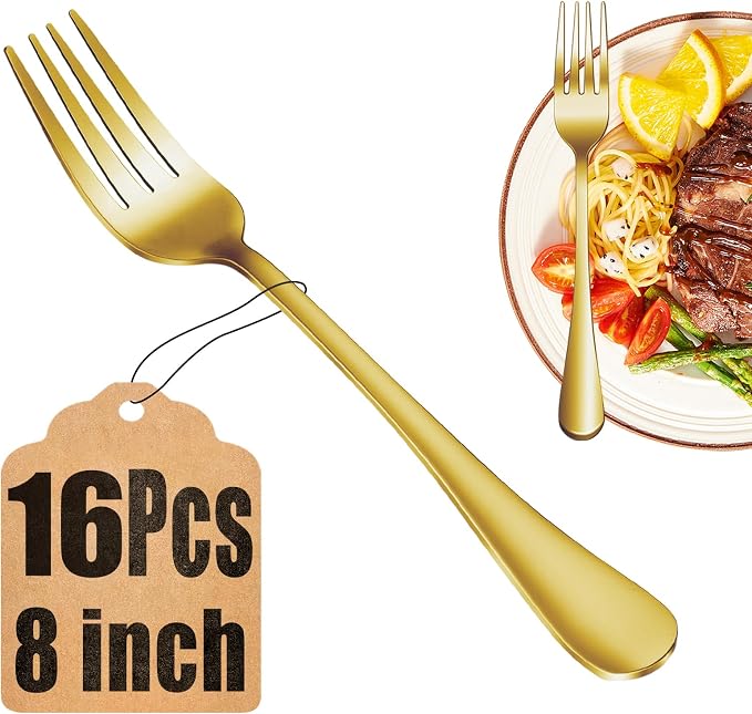16 Piece Gold Dinner Forks Set, Food-Grade Stainless Steel Silverware Forks by MUTNITT