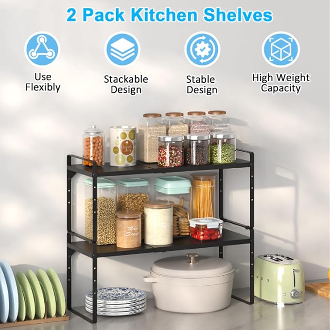 15.5 to 25.5 Inch Expandable Kitchen Cabinet Organizer Shelf, 2 Pack 30 LBS - Image 3