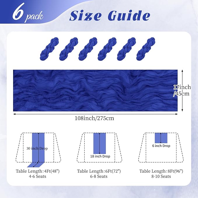 6 Pack Royal Blue Cheesecloth Table Runner 17x108 Inch Semi Sheer Boho Gauze - Image 2